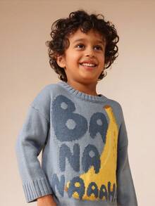 SUMWON Suéter de punto para niños con estampado gráfico de plátano y diseño de texto