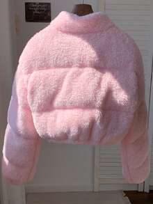 Comfortcana Áo khoác cắt gấu giả lông cừu màu trơn dành cho nữ, Thu/Đông - Hồng - Xem 2