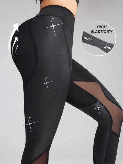 Innovista 网眼拼接高腰无缝女士紧身裤，黑色网眼拼接高腰紧身裤 – 柔软如黄油般的瑜伽裤，V 腰设计，提臀褶皱 | 高弹透气，防汗防蹲，运动紧身裤 | 功能性网眼拼接，镂空细节，防紫外线，光泽面料 | 修身运动裤，适合普拉提、高强度间歇训练、有氧运动和健身房，秋季新款，高弹力，实用时尚