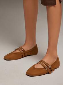 SHUZIA Women's Elegant Mary Jane Flats– Comfortable, Versatile & Classic Essential - Khaki - View 5