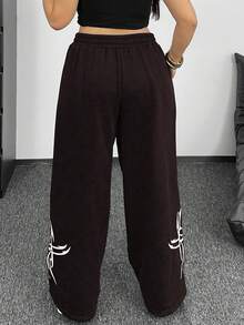 POPSWAY Calça Jogger Casual Reta e Solta com Estampa Floral Gótica Plus Size, Adequada para Formatura, Volta às Aulas, Roupas de Professor - Café - Visão 2