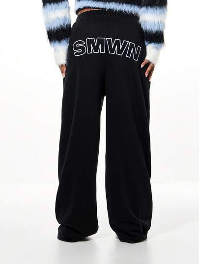 SUMWON WOMEN Oversized Branded Letter Applique Joggers For Casual Streetwear Comfort