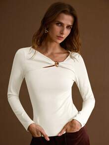 MOTF PREMIUM CAMISETA AJUSTADA CON CUELLO ASIMÉTRICO, OTOÑO/INVIERNO - Albaricoque - Ver 3