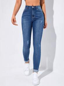 Flexra Spring High Waist Ripped Slant Pocket Skinny Jeans
