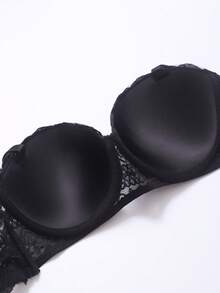 1pc Lace Padded Underwire Bra For Women - Black - View 10