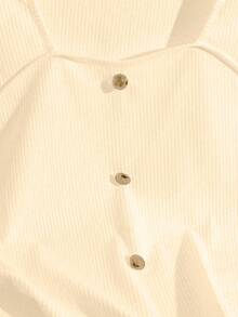 GlowEve 女式纯色鸡心领插肩袖前扣罗纹针织休闲商务 T 恤 - 杏色 - 查看 5