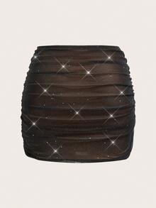 Auralis 大码女式派对闪光褶饰性感网眼迷你裙 - 彩色 - 查看 2