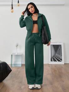 EURMUSE WOMAN COSY TWO PIECES LOUNGEWEAR WITH DOUBLE SIDE ZIPPER - Mint Green - View 3