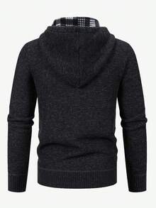 Manfinity Homme 男士保暖内衬拉链抽绳连帽开衫，秋冬季长袖上衣 - 黑色 - 查看 2