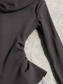 Rina Fox 1pc Women Gray Hooded Long Sleeve 2 In 1 T-Shirt - Dark Grey - View 4