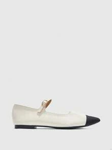 CUCCOO BIZCHIC 女士时尚尖头双色一脚蹬舒适玛丽珍平底鞋，适合工作、通勤和日常穿着