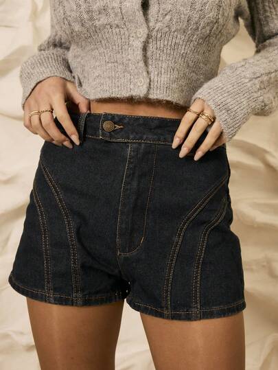 Aralina Women's Casual Denim Summer Autumn Winter Y2K 90's Vintage High Waisted Denim Shorts With Decorative Stitching Detail Perfect For Teacher And Country Concert And Halloween