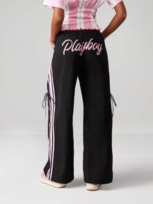 Missguided x Playboy Pantalones cargo de pierna ancha casual con detalles fruncidos y adornos de rayas laterales para ropa urbana - Multicolor - Ver 2