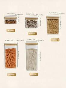 Recipiente hermético cuadrado para almacenamiento de alimentos con tapa de bambú - Canister transparente para cereales/té de cocina - transparente - Ver 5