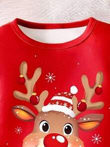 2 件女童圣诞驯鹿睡衣套装，舒适贴身柔软圆领长袖上衣和长裤，可爱的节日睡衣，圣诞节和新年礼物推荐 - 紅色 - 查看 4