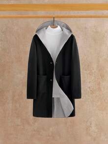 Manfinity NXTstreet Men's Hooded Long Sleeve Pocket Casual Fashion Versatile Mid-Length Overcoat, Autumn/Winter - Black - View 8