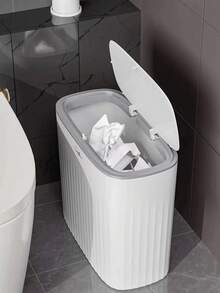 1pc Slim Garbage Can With Lid, Ideal For Bathroom & Narrow Spaces,Light Luxury Slit Trash Can,Kitchen,Bathroom,Home,Household Supplies