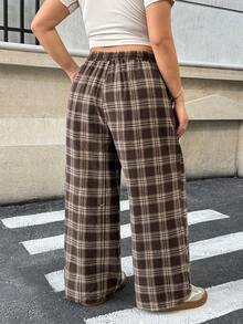 Muchica Plus Size Women's High Waist Loose Corduroy Fabric Pants With Pockets And Patch Design, Suitable For Campus, Daily Wear, And Indoor Work, Autumn/Winter - Coffee Brown - View 2