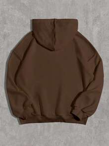 Slaydiva Sudadera holgada con capucha, estampado minimalista de labios, de ajuste suelto y gruesa, para mujer, otoño/invierno - Marrón - Ver 3