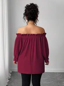 Elenzga Áo cánh trễ vai tay lửng thời trang đơn giản cỡ lớn dành cho nữ, đa năng khi đi làm hàng ngày, thanh lịch và thời trang - Màu Đỏ Sâu - Xem 2