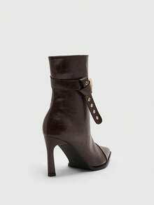 CUCCOO BIZCHIC Pointed-Toe Stiletto Boots | Bronze Buckle Strap Detail | Smooth Leather-Look | Leg-Lengthening Mid-Calf | 2 Pairs, Premium Synthetic - Brown - View 9