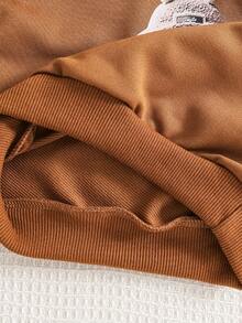 SHEIN 幼儿男童圆领动物印花套头衫搭配休闲运动裤，可爱的运动休闲风格，适合室内外穿着 - 棕色 - 查看 2