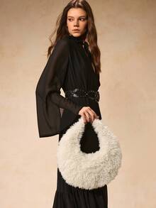 SHECARRY Bolso de hombro de peluche de moda para damas - Beis - Ver 7