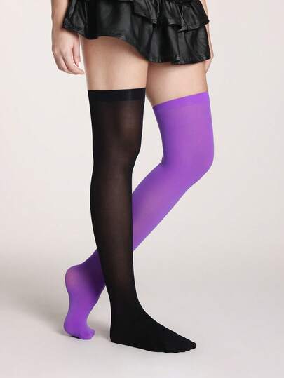 Anime 2 Pairs Minimalist Over-The-Knee Socks, Sexy Black & White Solid Color School Style Thigh High Socks, Ultra-Thin Elastic Sheer Tights