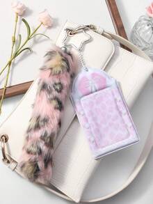 ROMWE Anime 1件Y2K风格复古极简高品质黑白渐变人造毛皮尾巴，PVC亮面卡包，带有音乐元素、波点翅膀、钢琴键、星星钥匙扣吊坠，适合女性日常佩戴和节日礼物 - 粉色-48 - 查看 8