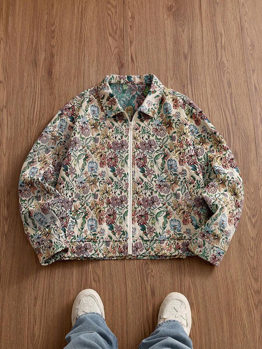 SWAVVY Men's Fashionable Jacquard Jacket, Autumn/Winter - Apricot - View 1