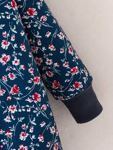 SHEIN Elladie kids 少女花卉印花连帽长袖夹克外套