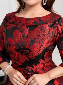 SHEIN Clasi 大码女士优雅提花长袖中长连衣裙，适合派对、外出、秋冬季节、新年等场合，是新年、新年服装、新年装扮、新年女士、新年女装的理想之选。 - 彩色 - 查看 5