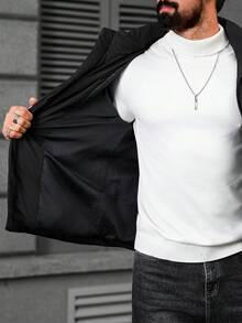 Manfinity CasualCool 男士纯色立领冬季夹克，男士冬季外套，纯色加绒保暖冬季外套，男士羽绒服，黑色男士夹克，男士外套，男士冬季服装，男士夹克和大衣 - 黑色 - 查看 8