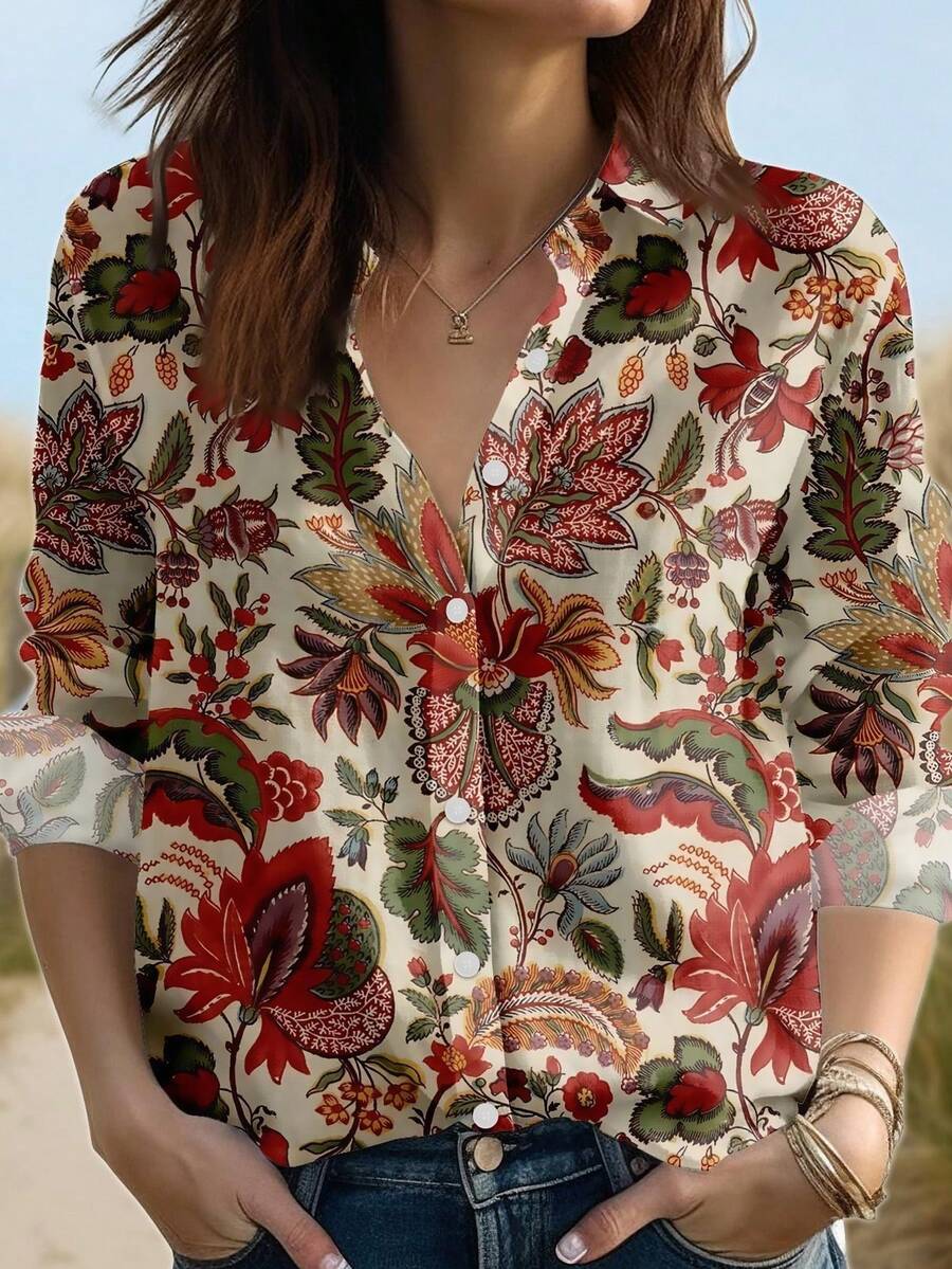 EMERY ROSE Retro Printed Women's Casual Shirt, Suitable For Daily Wear - Multicolor - View 1