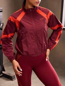 Powerista Women's Contrast Color Raglan Sleeve Casual Thermal Lined Sports Jacket - Purple - View 4