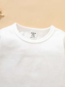 SHEIN Toddler Girls' Cute Leopard Plush Dress, Embroidered Rabbit Pattern Dress With Long Sleeve T-Shirt Combo, Back To School Outfit - Khaki - View 6