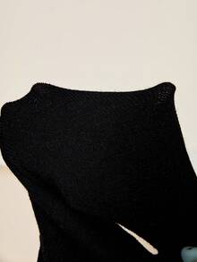 Lyxana Elegant Off-Shoulder High Neck Long Sleeve Knit Sweater - Black - View 7