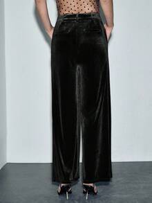 Lumivelle Elegant Casual Velvet Pants For Autumn Velvet Pants Women Christmas Pajamas Family Wide Leg Pant - Black - View 2