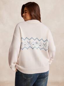 EMERY ROSE Plus Size Casual Minimalist Jacquard Solid Color Cardigan Sweater - Beige - View 2