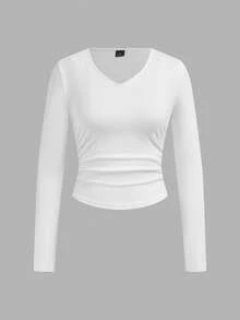 SHEIN EZwear Tricou casual versatil tricolor tricotat pentru femei, asortat, 3 pachete, topuri cu mânecă lungă, topuri scurte, topuri strâmte, topuri cu mânecă lungă pentru femei