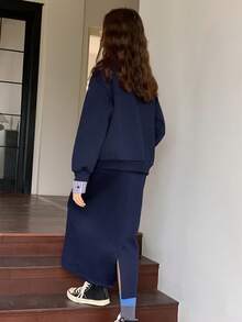 Dazy Kids Teen Girl Striped Print Long Sleeve Sweatshirt And Mini Skirt Set