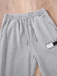 2pcs/Set Teenage Boys Casual College Style Graphic Print Crew Neck Pullover Sweatshirt And Drawstring Pants Outfit, Suitable For Autumn/Winter Leisure, Daily, Commuting, Sports Occasions