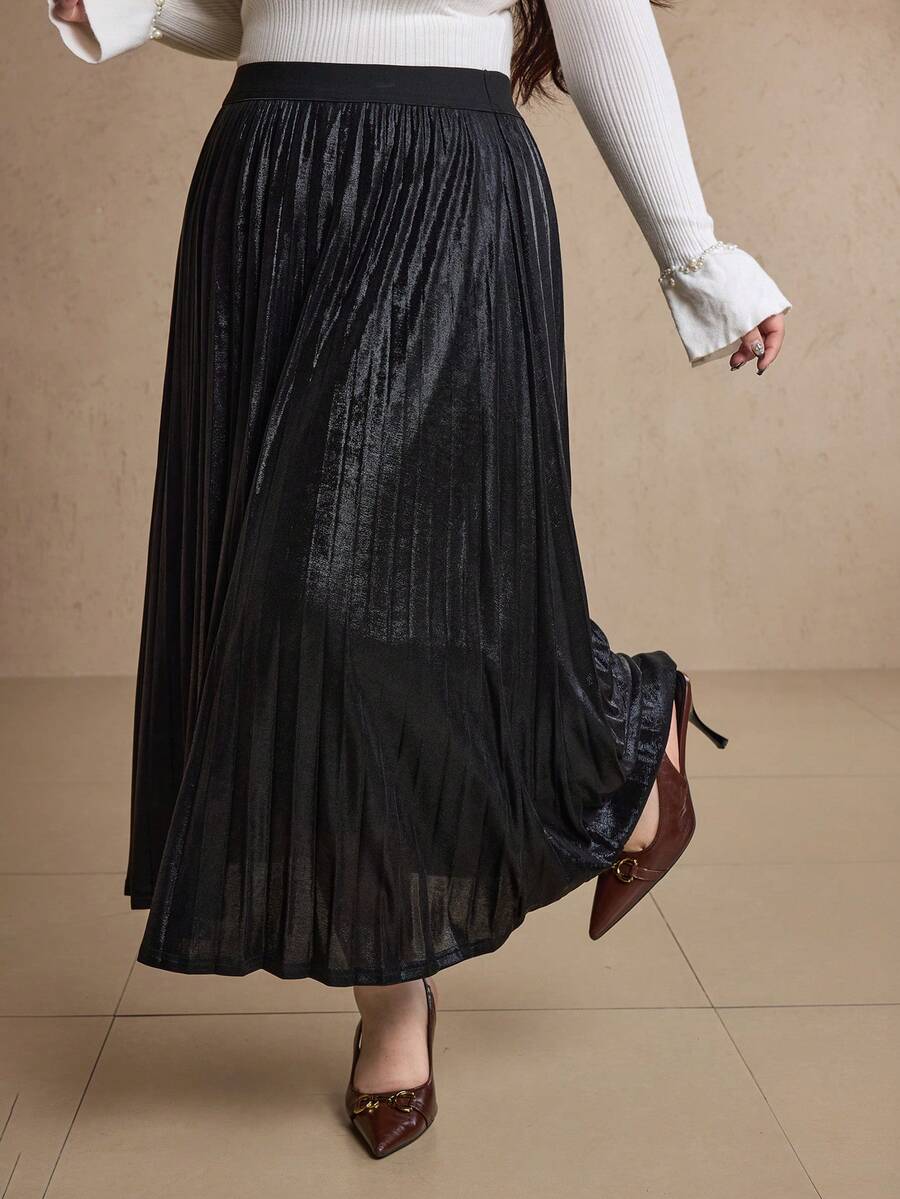 Dazy Plus Váy dài chữ A cạp chun cỡ lớn cho nữ, thích hợp cho tiệc tùng và dạ tiệc - màu đen - Xem 1