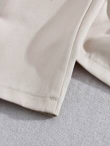 SHEIN Franclia 女士优雅 V 领单排扣长袖西装外套和不对称网眼裙套装 - 杏色 - 查看 3