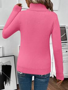 EMERY ROSE Women's Solid Color Turtleneck Warm Casual Long Sleeve Pullover Sweater - Coral Pink - View 2