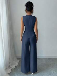 Selianne Bộ đồ thường ngày/đi làm trang trí cúc hoa thanh lịch dành cho nữ - Màu xanh lam - Xem 2