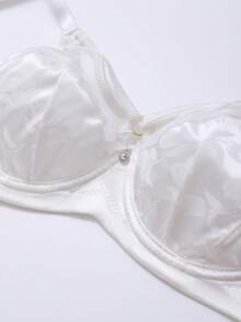 1 件女士花卉提花镂空设计时尚钢圈文胸 - 白色 - 查看 6