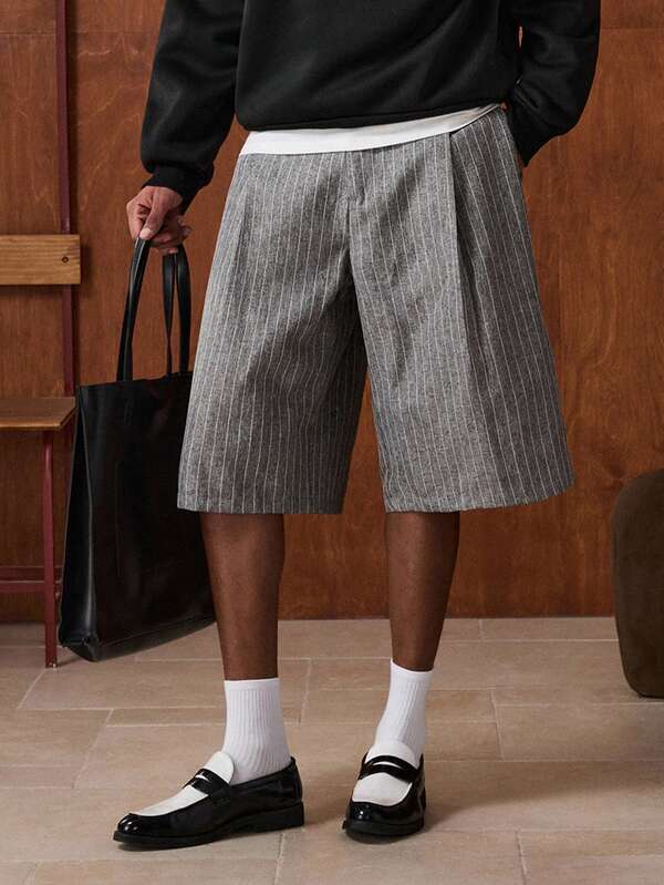 SWAVVY Men's Casual Everyday Striped Slant Pocket Straight Leg Shorts, Autumn