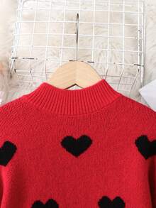 SHEIN Gaun Sweater Lengan Panjang Longgar Kasual untuk Remaja Perempuan - Merah - View 3