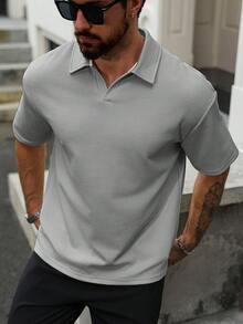 Manfinity CasualCool Textured Fabric Men's Casual Polo Shirt Men Short Sleeve Casual Polo Shirt Men Polo Shirts Grey Shirt Men Men Golf Shirt Men Short Sleeve Gray Shirt